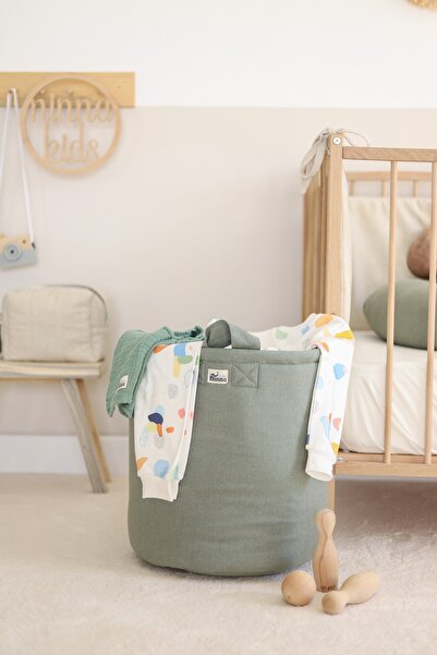 Ninna Kids Keten Yıkanabilir Oyuncak Sepeti - Greeny