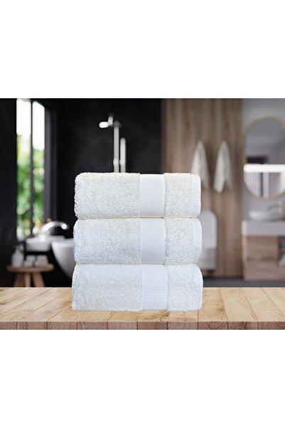 Lucy and Home 100% Cotton Dot Bordered Cream 3-Piece Towel Set 40x60 Cm