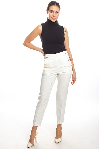 ZARAZA Elastic Waist Button Detailed Trousers