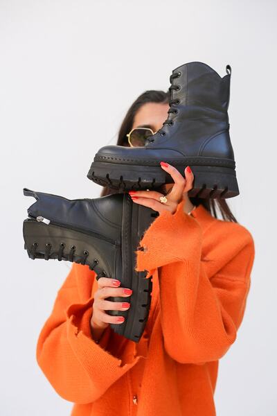 ELİT SHOES Lindon Hakiki Deri Siyah Renk Kadın Postal