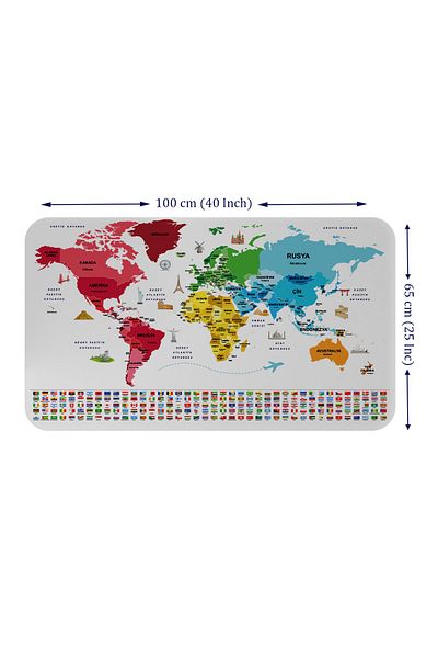 lilafil Turkish Educational Woman - Atlas World Map Wall Sticker with Capital Detail