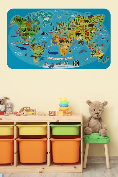 dericom Educational World Map - Kids and Baby Room Wall Sticker