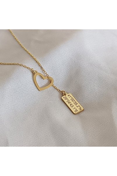 N!da Jewelry 925 Ayar Gümüş Iç Içe Kalp Koordinat Kolye