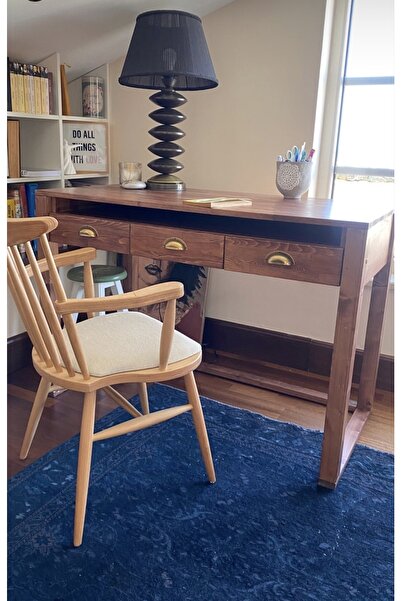 one design Masif Çalışma Masası Ahşap Masa 3 Çekmeceli Masa 84x120x60