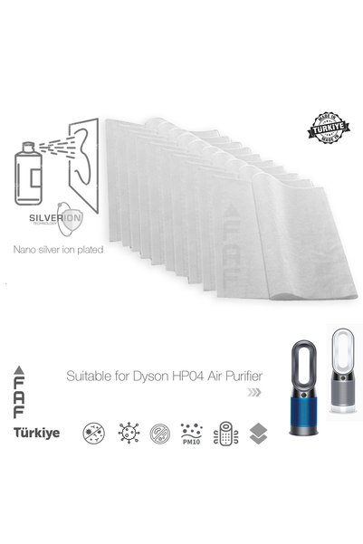 FAF FİLTRE 10 Adet Dyson Hp04 Uyumlu Gümüş Iyonlu Elektrostatik Toz Tutucu Ön...