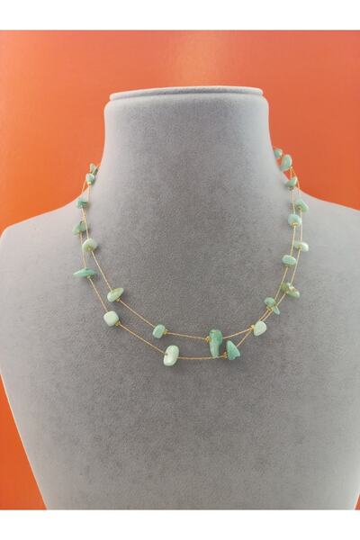 İPAR AKSESUAR قلادة سلسلة من الحجر الطبيعي باللون الأخضر النيلي الذهبي