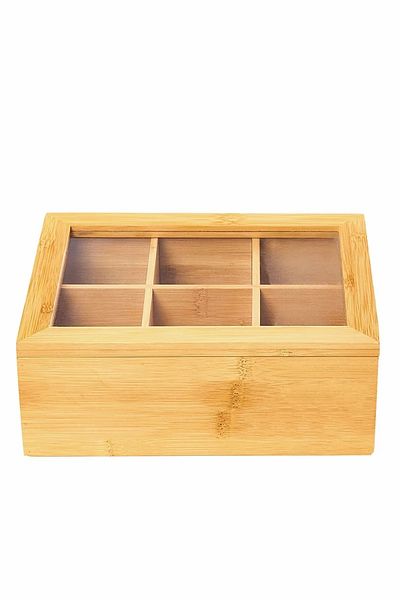 morponi Bamboo 6-Compartment Multi-Purpose Storage Box, Bamboo Organizer 24 cm X 16 cm