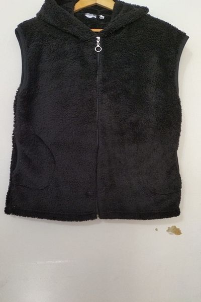 xlargebutik Plus Size Women's Clothing Black Plush Fleece Vest Yn
