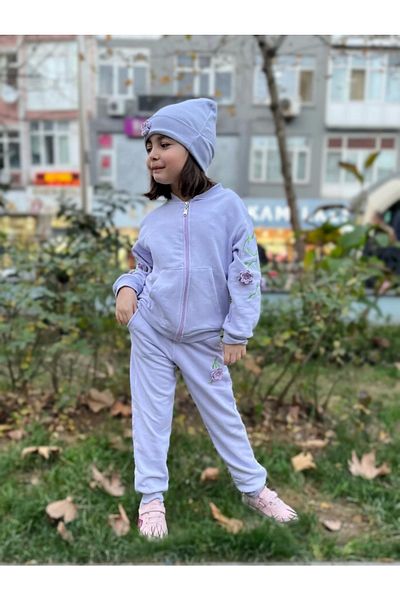 MELODY Lilac Color Floral Motif Tracksuit Set