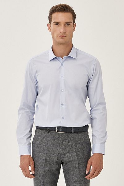 AC&Co / Altınyıldız Classics Ανδρικό γαλάζιο πουκάμισο Easy-Iron Slim Fit Slim Fit Classic βαμβακερό γιακά