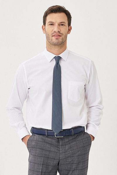 AC&Co / Altınyıldız Classics Ανδρικό λευκό Easy-Iron Slim Fit Slim Fit Classic γιακά βαμβακερό πουκάμισο