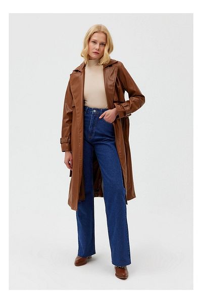Trn JNS Blugi Lock Albastru Inchis Talie Inalta Pantaloni Denim Picior Lat Blugi Palazzo Lycra