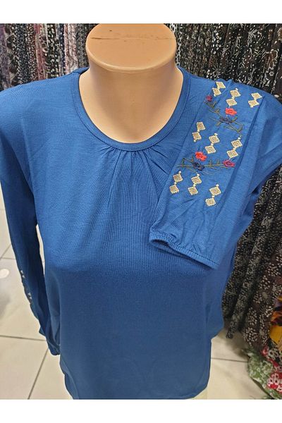 sercan konfeksiyon Women's Combed Cotton Sleeve Elastic Embroidered Blouse