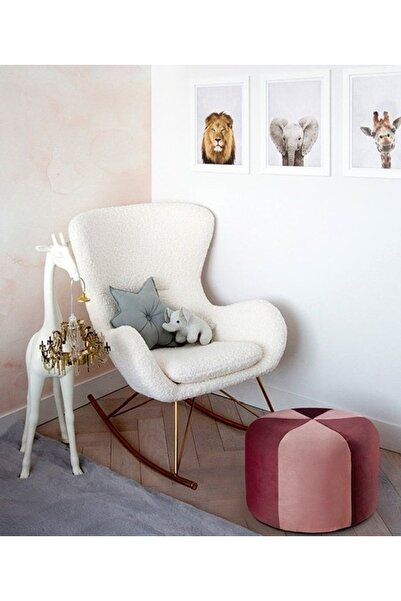 ERİZA Sofya Sallanır Berjer (kırık Beyaz) Kuzu Yünü Kumaş (gold Ayak)