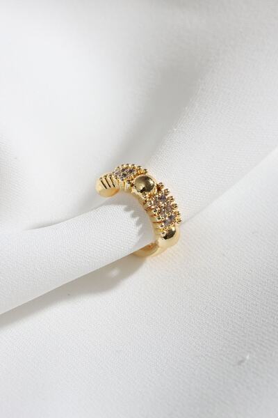 Süspüs Accessories Zırcon Taşlı Gold Tekli Sıkıştırmalı Kıkırdak Küpe