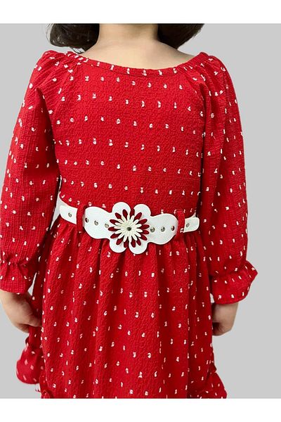 Esterella Girls' Belted Polka Dot Dress/Long Sleeve Girls Dress
