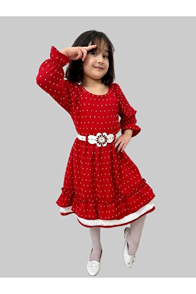 Esterella Κοριτσίστικο φόρεμα πουά με ζώνη/Μακρυμάνικο φόρεμα για κορίτσια