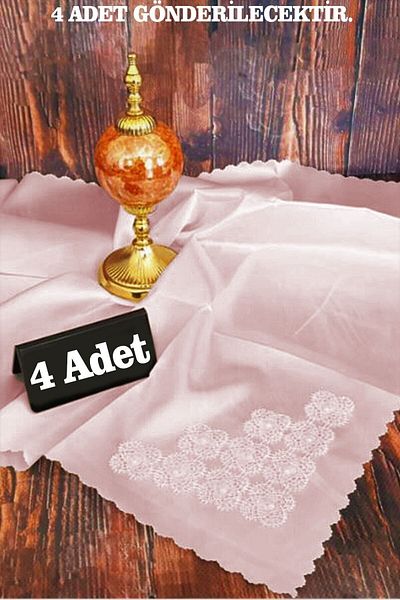 Çeyizci Needle Embroidery 4-Piece Satin Bundle - Powder