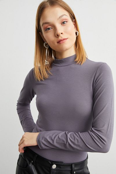 Ladima Body de damă gri cu jumătate de gât de pescar