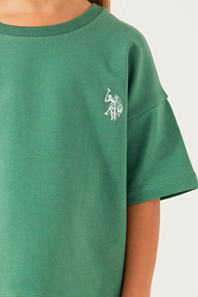 U.S. Polo Assn. Plain Open Naive Green Girls Shorts Set