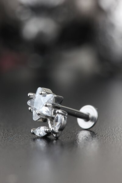 Valhalla 316l Cerrahi Çelik Kıkırdak Tragus Helix Zirkon Taş Labret Yıldız Çi...