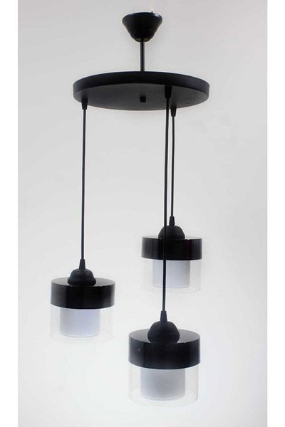Uçar Black Triple Pendant Lamp Transparent Double Glass