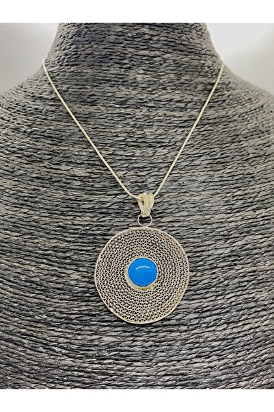 byozgeunal Kadın Mavi Telkari  Gümüş Kolye 925 Ayar