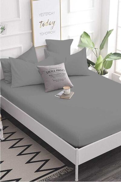 Roza Home Collection ملاءة جاهزة من القطن الممشط باللون الرمادي الداكن مقاس 1...