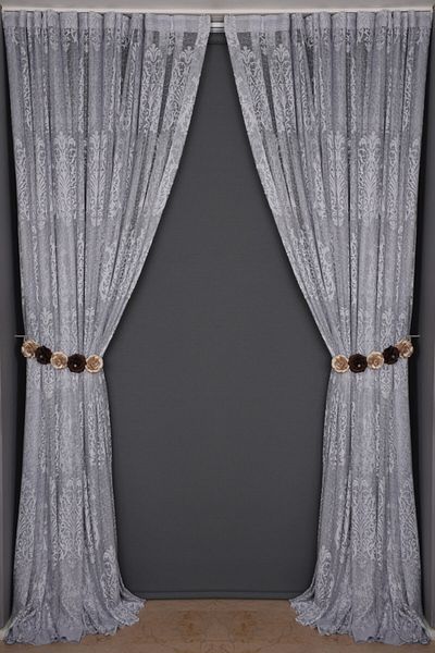 AKÇA TEKSTİL Large Damaks Gray Color Single Wing Planted Pleated Background Curtain 300*260 Cm