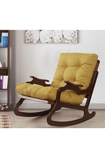 YASÜ Sallanan Sallanır Koltuk Sarı Ahşap Dinlenme Emzirme Kitap Tv Koltuğu De...