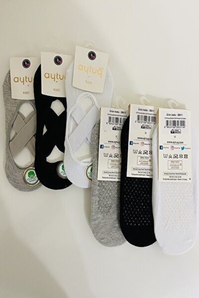 Aytuğ Дамски чорапи за пилатес и йога, неплъзгащи се, комплект от 3