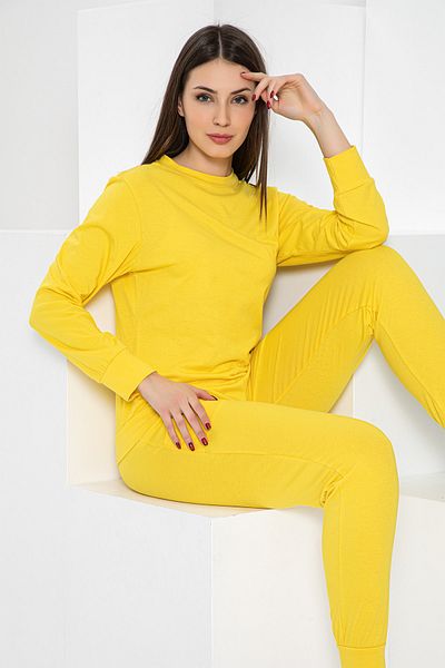 MyBen Yellow Colored Pocket Long Sleeve Crew Neck Tracksuit Set 2022-2193