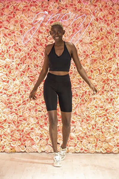 Grenj Fashion Μαύρο ψηλόμεσο κολάν αθλητικό ποδηλατικό σορτς