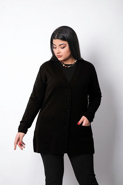 Laden Women's Black Classic 4 Season Knitwear Cardigan