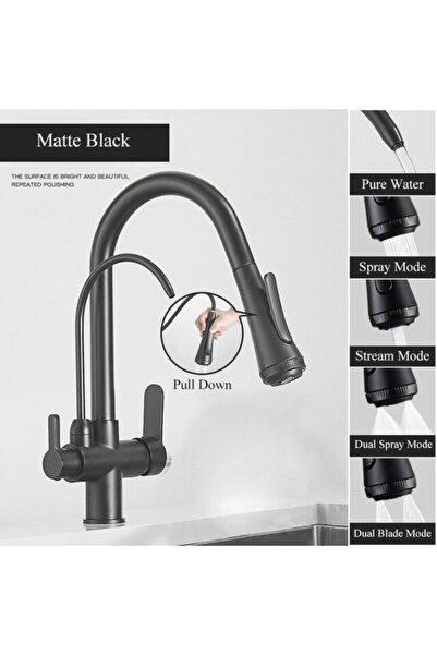 OEM MUTFAK EVYE BATARYASI DUAL FLOW SU ARITMA ÇIKIŞLI YENİ TASARIM MAT SİYAH+...