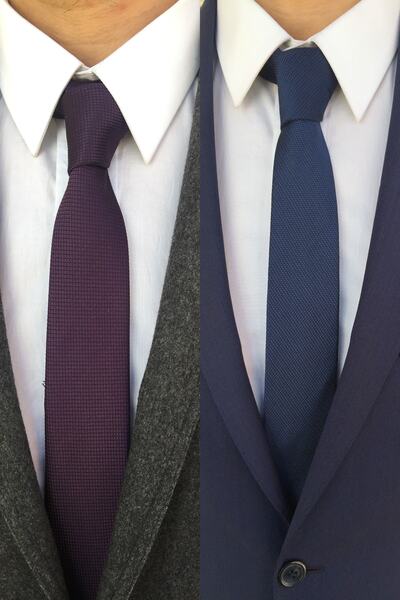 Kravatistan Purple And Dark Blue Tie Handkerchief Set