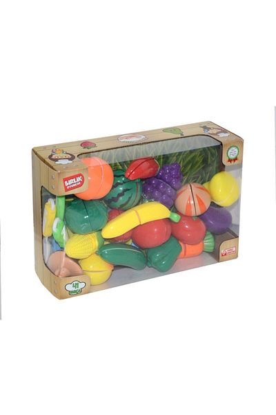 BİRLİK TOYS مجموعة خضروات فواكه قابلة للقطع مكونة من 41 قطعة - مع لوح تقطيع