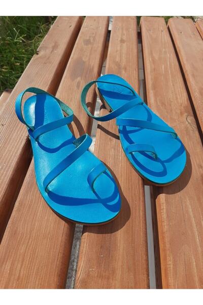 DaphneSandals Ръчно изработени дамски сандали от естествена кожа в синьо - сандали Бодрум