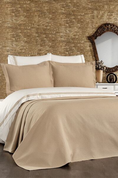 Minelya Home Collection طقم غطاء لحاف بيجونيا مطرز مزدوج مكون من 7 قطع مع مفر...