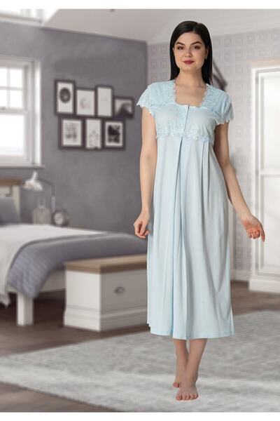 Genel Markalar Effort Kadın Mavi Kısa Kol Lohusa Hamile Gecelik 5013
