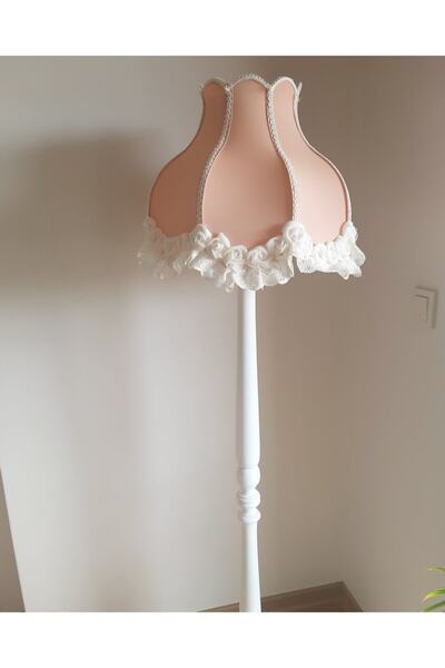 LULUAVİZEM Patentli Somon Gül Detaylı Ahşap Ayak Başlık Suda Yıkanabilir Lambader