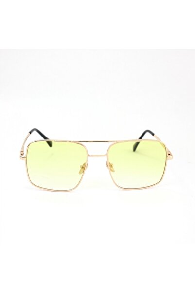MOBGİFT Gold Metal Çerçeveli Sarı Degrade Camlı Kare Unisex Güneş Gözlüğü