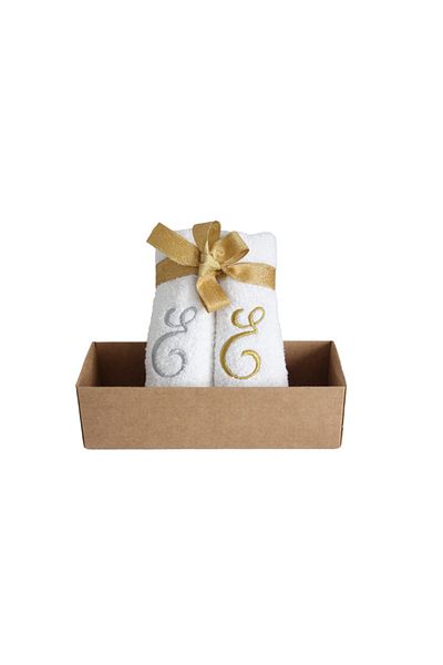 Lucy and Home Letter Embroidered Makeup, Face Towel Set of 2 30x30 Cm E White