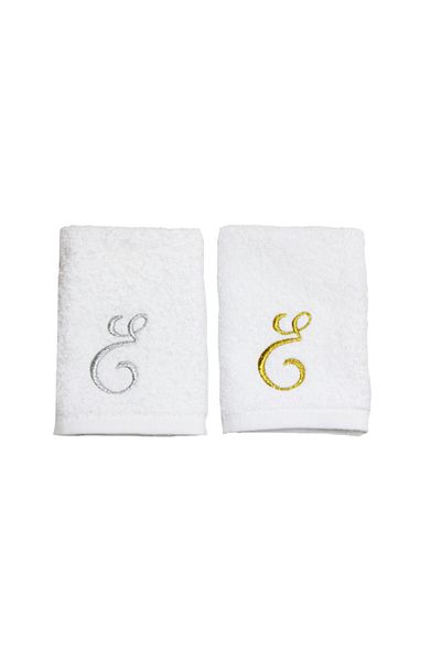 Lucy and Home Letter Embroidered Makeup, Face Towel Set of 2 30x30 Cm E White