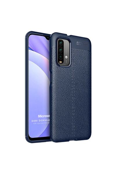 Microsonic Xiaomi Redmi Note 9 4g Kılıf Deri Dokulu Silikon Lacivert