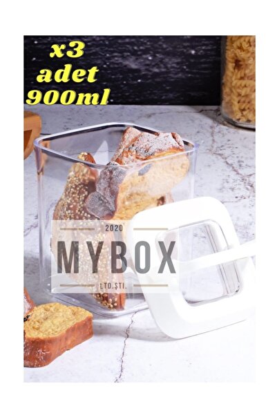 MYBOX 900ml Saklama Kabı X 3 Adet Süper Vakumlu Beyaz (özel Kapak) , Erzak Kabı