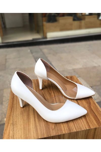 gloriyshoes Piele Albă Transparentă Detaliată 8 Cm Toc Stiletto