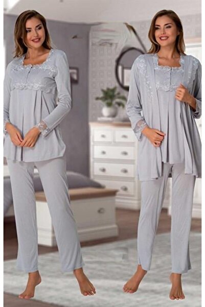 Lohussa Сірий комплект піжами з мереживними рукавами для вагітних та молодих мам