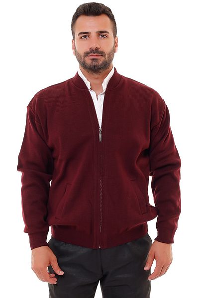 KARBEY TRİKO Men's Burgundy Oversize Lined Knitwear Cardigan