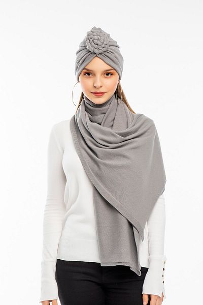 Luna Nueva Gray Pure Cotton Knitwear Scarf Beret Set